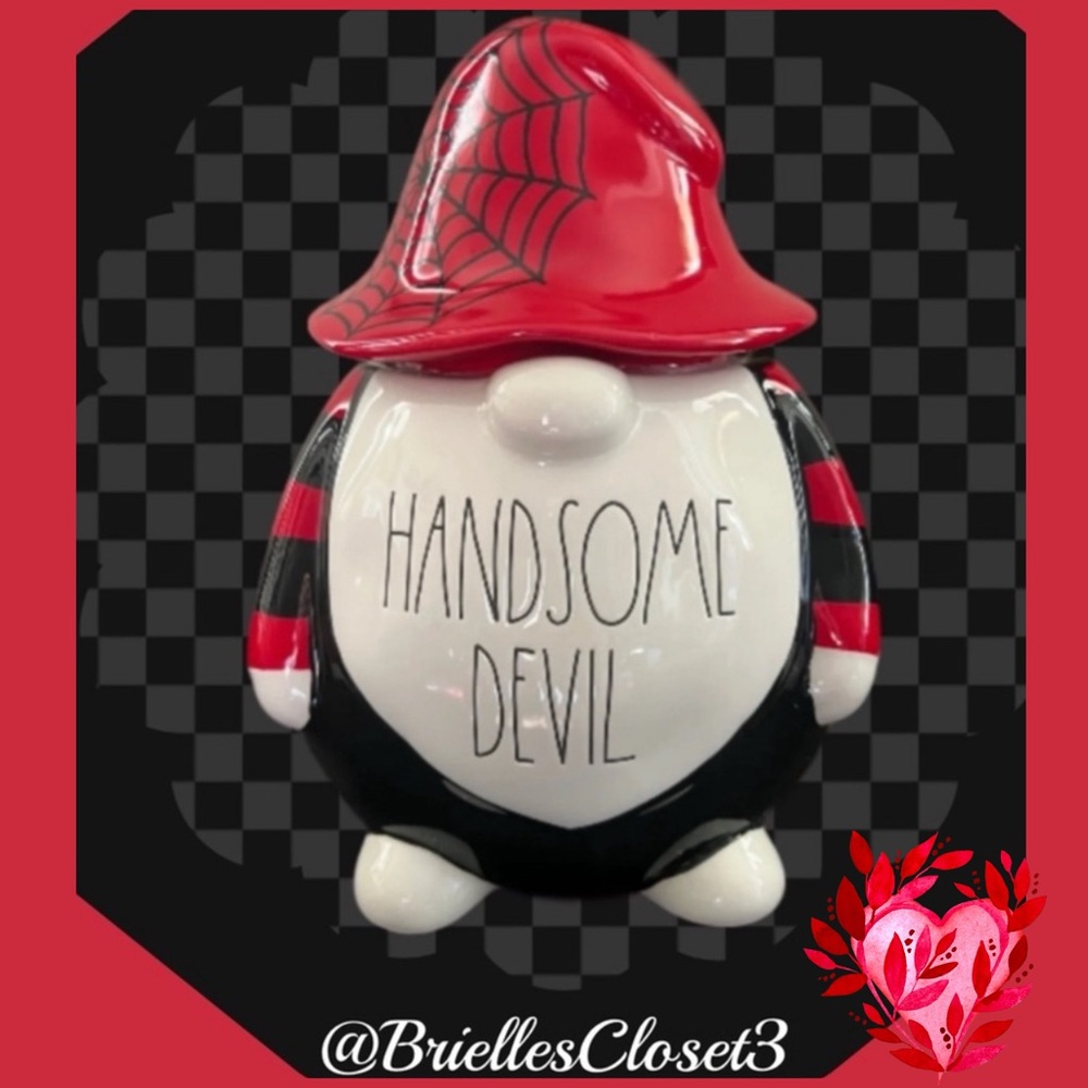 🌸 New Rae Dunn Handsome Devil Ceramic Cookie Jar - Red and Black